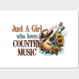 Just a girl who loves country music Retro Country Music Heartbeat Western Cowboy Cowgirl Gift Posters and Art